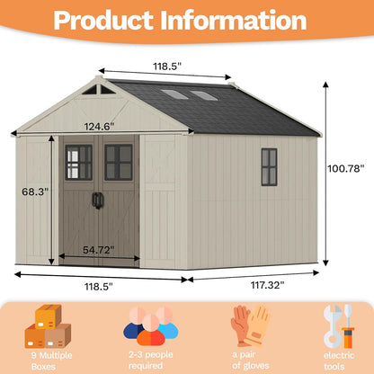 🏡 Spacious Multi-Window Resin Outdoor Storage Shed 🌿