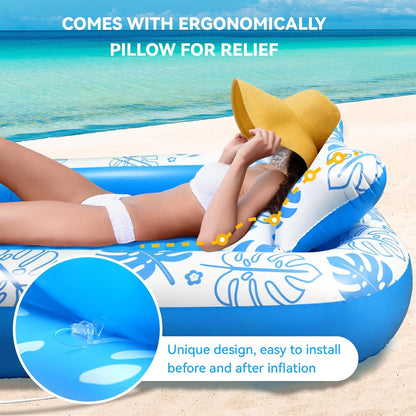🌞💦 Inflatable Sun Lounger – Comfortable Neck Support Pool & Beach Float 🏖️🌊 Summer Outdoor Relaxation
