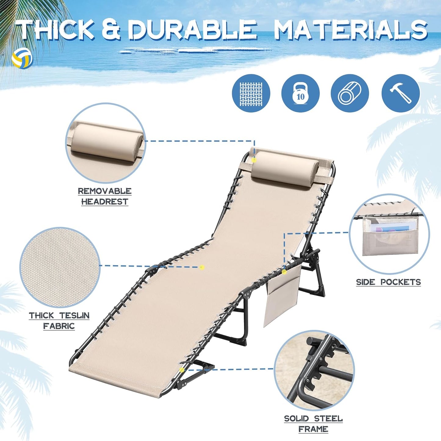☀️ Relax in Style! Devoko Outdoor Folding Tanning Lounger – Portable & Comfortable 🌿🛋️