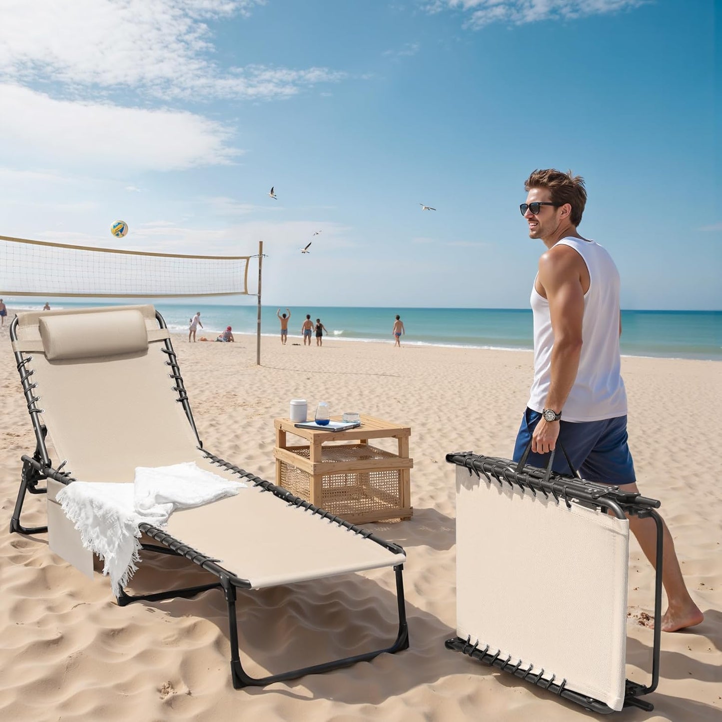 ☀️ Relax in Style! Devoko Outdoor Folding Tanning Lounger – Portable & Comfortable 🌿🛋️
